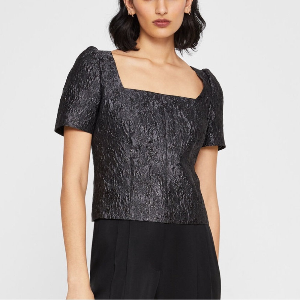 Club Monaco Brocade Puff Sleeve Chemise Black NWT